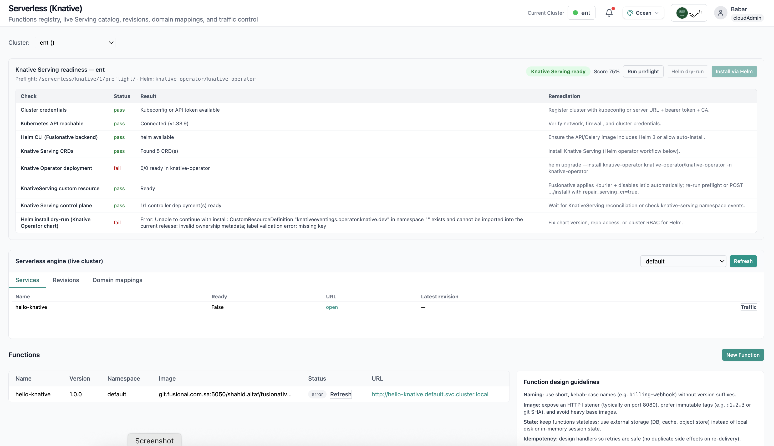 Knative serverless services and functions registry.